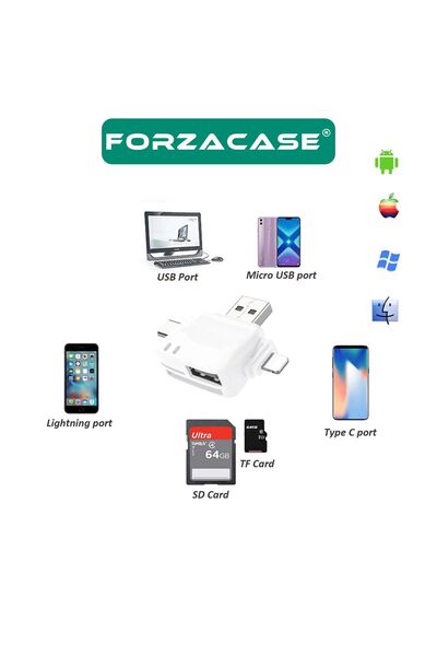 Forzacase USB Type-C Lightning to 6 in 1 OTG USB ve SD / MicroSD Hafıza Kart Okuyucu - FC196