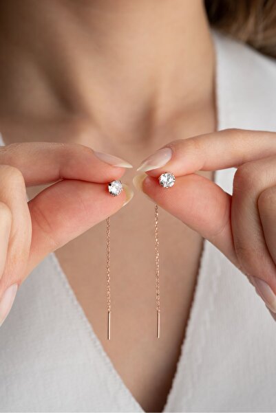 Silvano Jewelry 925 Ayar Gümüş Tektaşlı Zincir Küpe