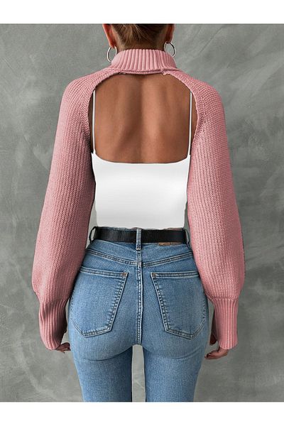 TRQOM Γυναικεία Crop Μπλούζα - Ψηλόκολλο Πούδρα Bolero