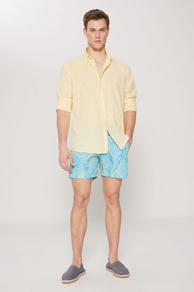 AC&Co / Altınyıldız Classics Men's Turquoise-Green Standard Fit Regular Cut Pocketed Quick Drying Patterned Swim Shorts