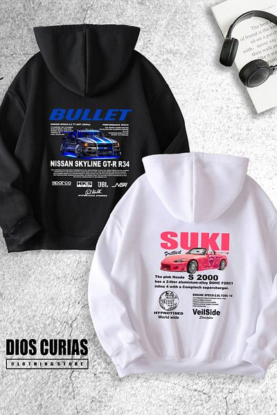 dioscurias Lover Couple Combo - Bullet Suki Hooded Sweatshirt and Back Printed Set of 2