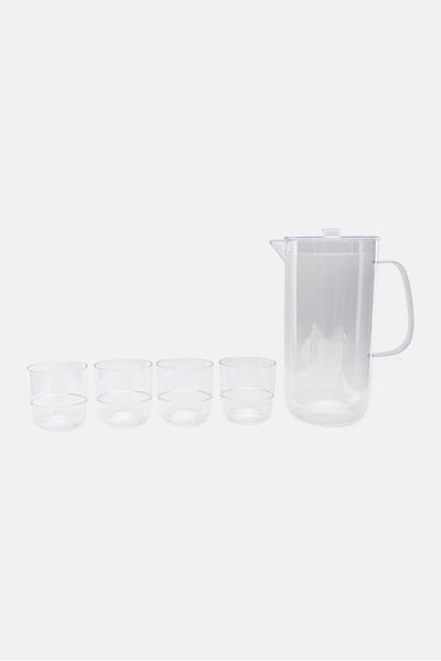 Cambridge Fete Collection Drinking Tumblers  Serving Jug 5 Piece Set, Transparent