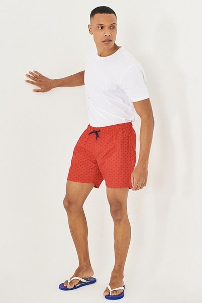 ALTINYILDIZ CLASSICS Men's Red-Navy Blue Standard Fit Regular Cut Patterned Quick Drying Swimsuit Swim Shorts