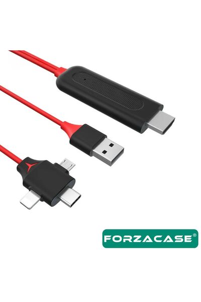 Forzacase 3in1 Görüntü Aktarıcı Kablo Lightning Type-C Micro USB to HDMI Dönüştürücü - FC450