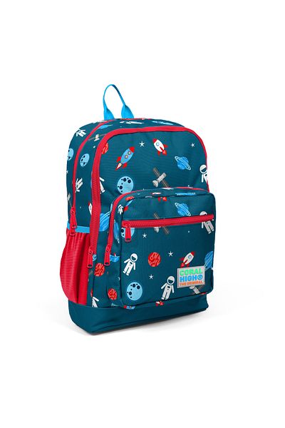 Coral Indigo Red Space Patterned 4 Compartment School BacKpacK - 23116