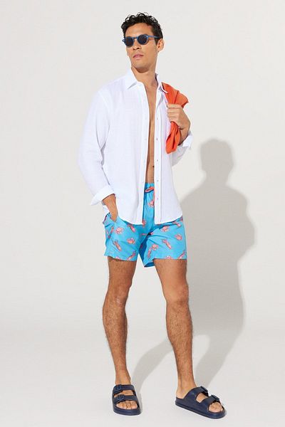 AC&Co / Altınyıldız Classics Pantaloni scurți de baie cu model turcoaz, cu croiala normală, cu uscare rapidă, cu model