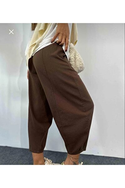 bostancı Еластични панталони с габардинена материя и харемски крой, цвят горчив кафе