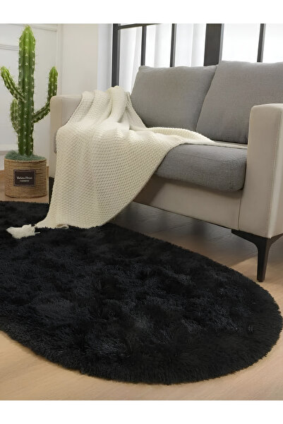 KEVLİNE Yıkanabilir Kaymaz Taban Puffy Peluş Oval Halı Yolluk