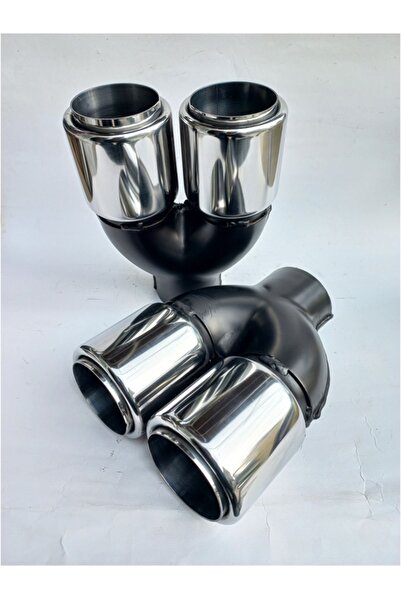 EGZOZCUM 76 mm. Krom düz eşit (dual) çift çıkışlı paslanmaz içi borulu TAKIM egzoz eksoz ucu (2 ADET) Uyumlu