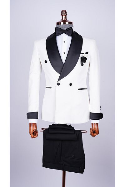 echol Men's Shawl Lapel White Groomsuit Tuxedo Suit