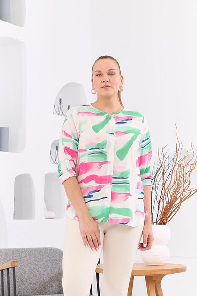 RMG Green Plus Size PatterneD Voile Viscose Blouse - ButtoneD