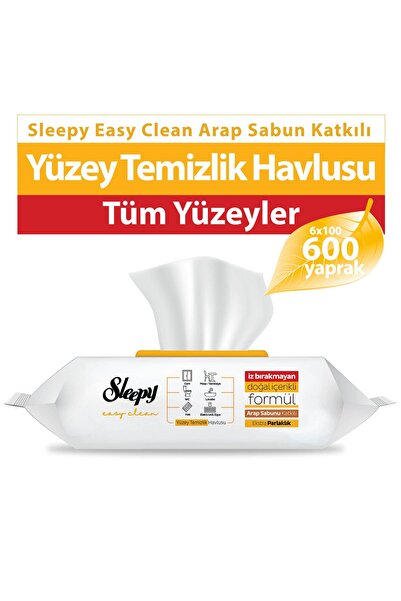 Sleepy Easy Clean Arap Sabunu Katkılı Yüzey Temizlik Havlusu&mendili 6x100 (6...
