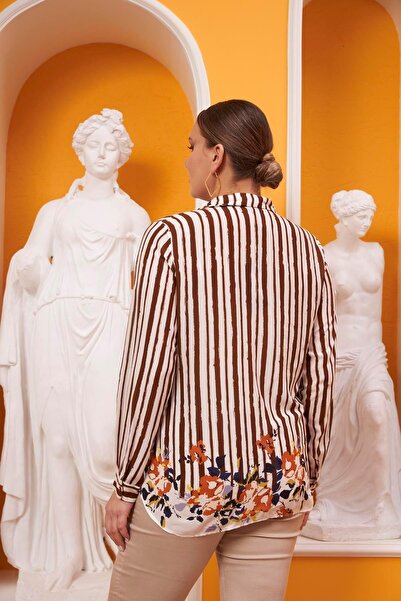 RMG Πουκάμισο καφέ βισκόζης με φλοράλ στάμπα