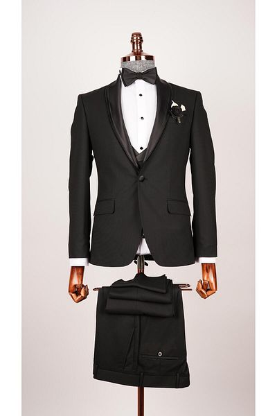 echol Black Groom Suit Shawl Collar Men's Smoking Suit