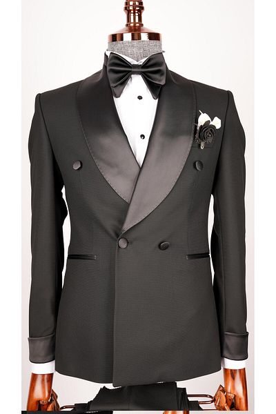 echol Black Groom Suit Shawl Collar Men's Smoking Suit