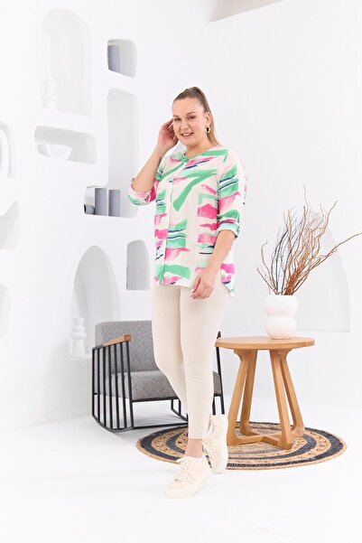 RMG Green Plus Size PatterneD Voile Viscose Blouse - ButtoneD