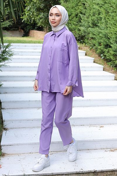 Bestenur Lilac Shirt and Trousers Set - 1057