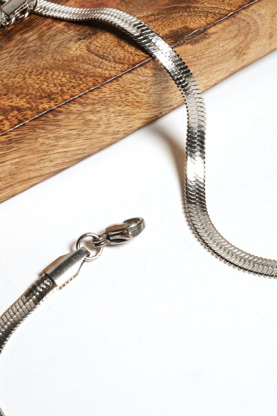 Chillin' سلسلة إيطالية عالية الجودة من الفولاذ المقاوم للتشويه فضي مسطح 45 سم قلادة مسطحة