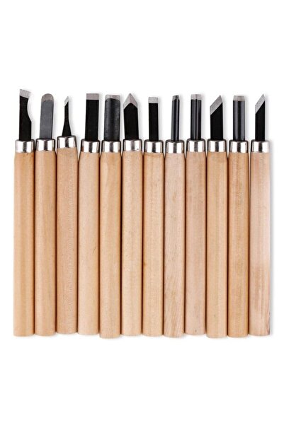 Topyekünparti 12 Parça Ahşap Oyma Hobi Heykel Ağaç Oyma Kalem Seti