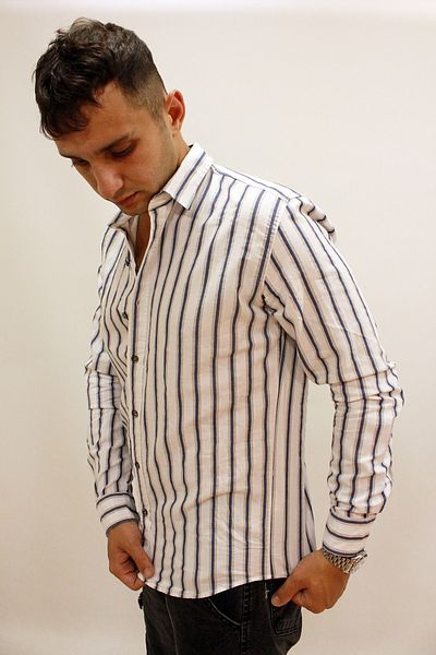 Twister Jeans Cămașă pentru bărbați cu mânecă lungă cu dungi albe - De exemplu, 1866