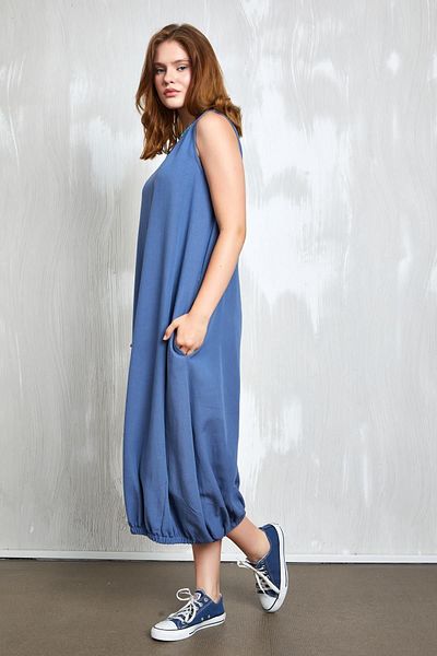 minaaise Rochie de in - Indigo, fund cu detalii cauciucate, model 27310