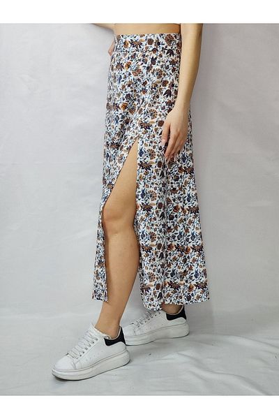 YAXİ Fusta albă cu fante cu model