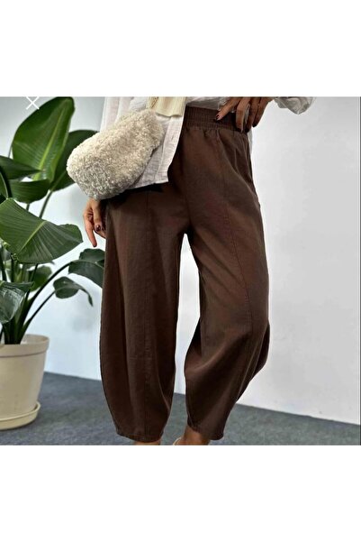 bostancı Еластични панталони с габардинена материя и харемски крой, цвят горчив кафе