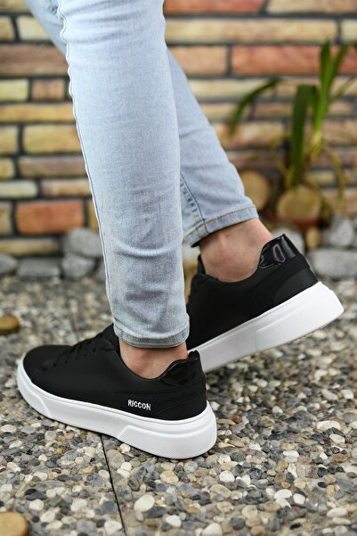 Riccon Schwarze und weiße Herren-Sneakers0012166