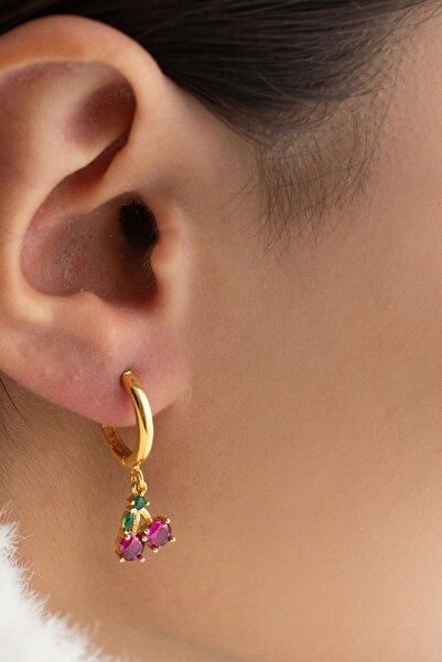 Silvano Jewelry 925 Ayar Gümüş Gold Kiraz Küpe