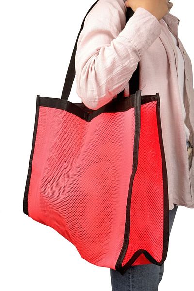 LİSAHAN Τσάντα παραλίας για ψώνια Unisex Highlighter Pink Mesh