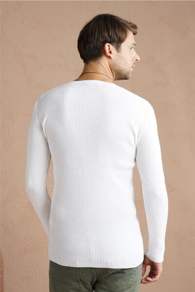 Tarz Cool Men's White V-Neck Knitwear Sweater trz1753r03s