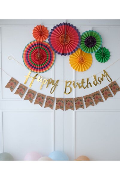 Partifabrik La mulți ani Ziua de naștere cu tematică flori de fluture - Set d...