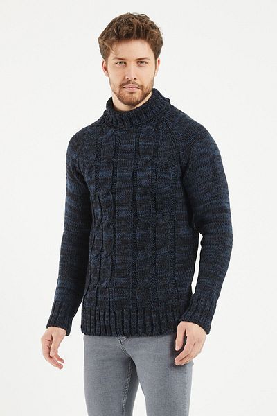 Tarz Cool Ανδρικό πλεκτό πουλόβερ Navy μπλε-μαύρο -trzcm3418r09