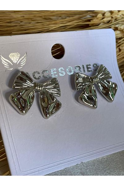 MOREPERLA Silver Colored Bow Earrings