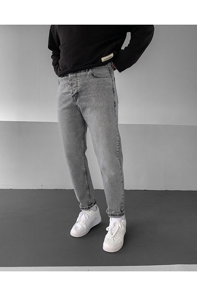 NO1 KONSEPT Γκρι Basic Boyfriend Jeans