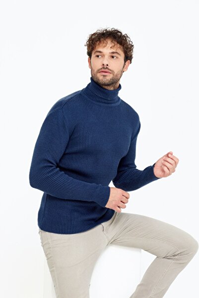 Tarz Cool Светло-синий свитер с воротником-стойкой -trzcm7781r02