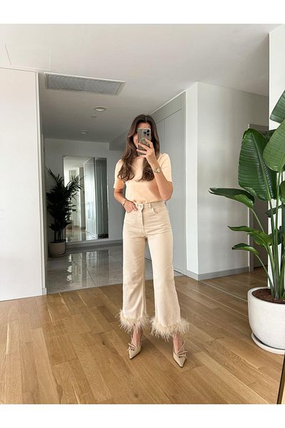 MERVE AKSOY Beige Otrish Cuffed Trousers