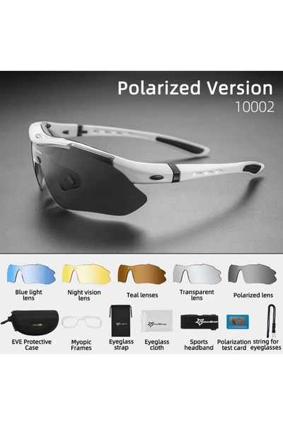 Schulzz Rockbros Polarize %100 Uv Korumalı Beyaz 5 Lensli Bisiklet Spor Dağ K...