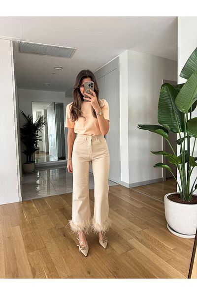MERVE AKSOY Beige Otrish Cuffed Trousers