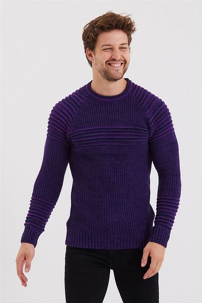 Tarz Cool Ανδρικό μοβ πλεκτό Nevrüllü Πουλόβερ-trzcm28888r301s