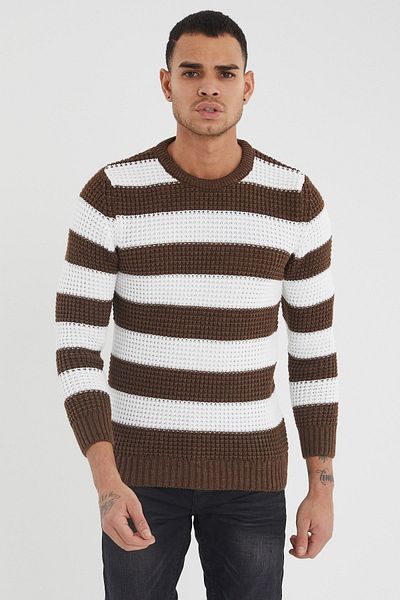 Tarz Cool Men's Brown White Knitwear Sweater style0088r05s