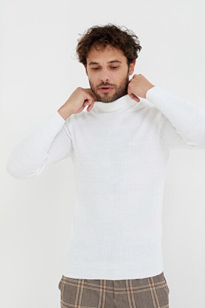 Tarz Cool Pulover pentru bărbați, alb, subțire, tip fagure, tricotaj pescar -blyk002r02
