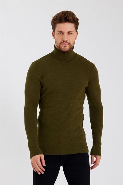 Tarz Cool Men's Khaki Full Fisherman Knitwear-ttrzz1406r02s