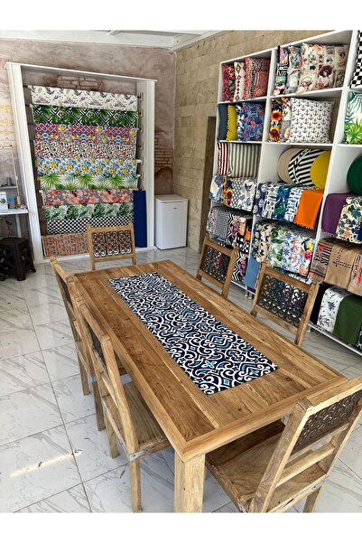 Karam Home Dekoratif Baskılı Damask Marin Runner