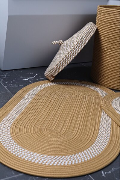 ModaCardin Σετ 3 πατάκια μπάνιου από γιούτα και άχυρο - Καλάθι σε στυλ Bohemian και Nordic