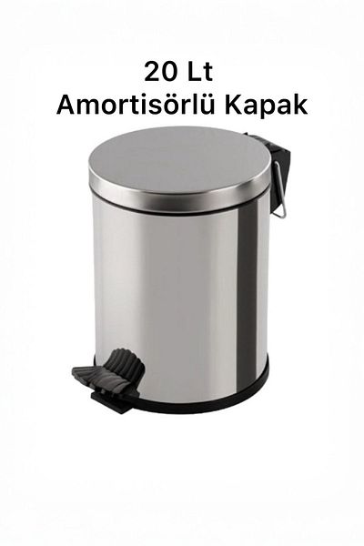 MCK Plus 20 Liter Chrome,Metal Trash Can Garbage Bin with Pedal Shock Absorber Lid