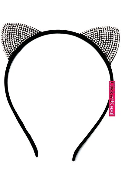 DikkatKesil Kedi Kulağı Taç, Beyaz Kristal Taşlı Taç Toka