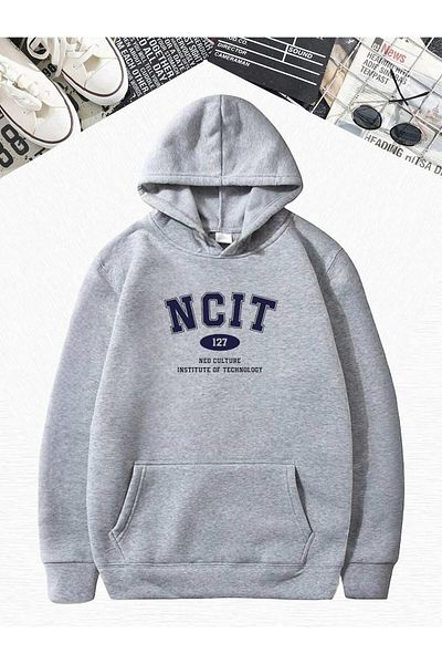 BENROMA Голям суитшърт с качулка и сив принт NCit