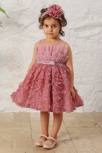MİSS RAİN Girls' Evening Dress wiTh Ruffle DeTail and Tulle PaTTern