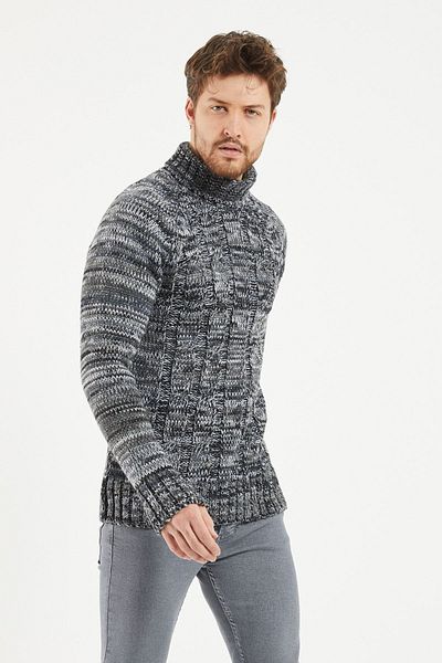 Tarz Cool Мъжки черно-бял трикотажен пуловер -trzcm3418r07